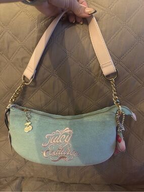 Juicy Couture Mint Green Mini Shoulder Bag with Pink Strap